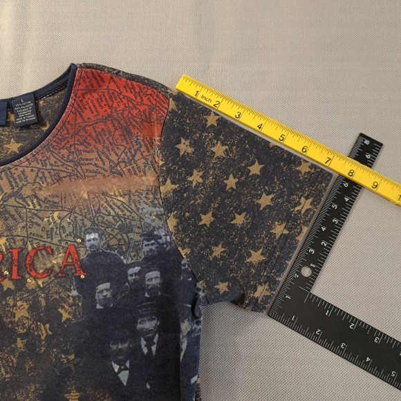 CB Casual VTG Women's Multicolor Fireworks 'AMERICA' Short Sleeve Shirt Size L - Picture 6 of 8